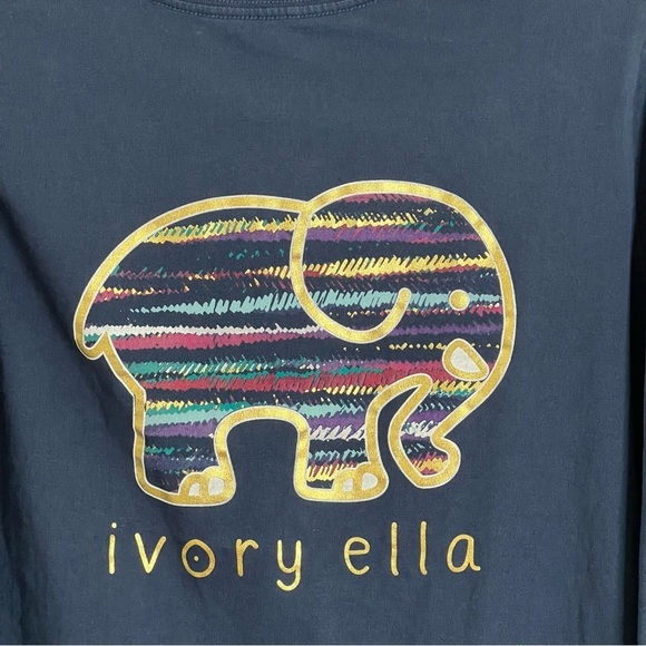 Ivory Ella Navy Blue Cotton Long Sleeve Elephant Top Size S - Picture 7 of 8